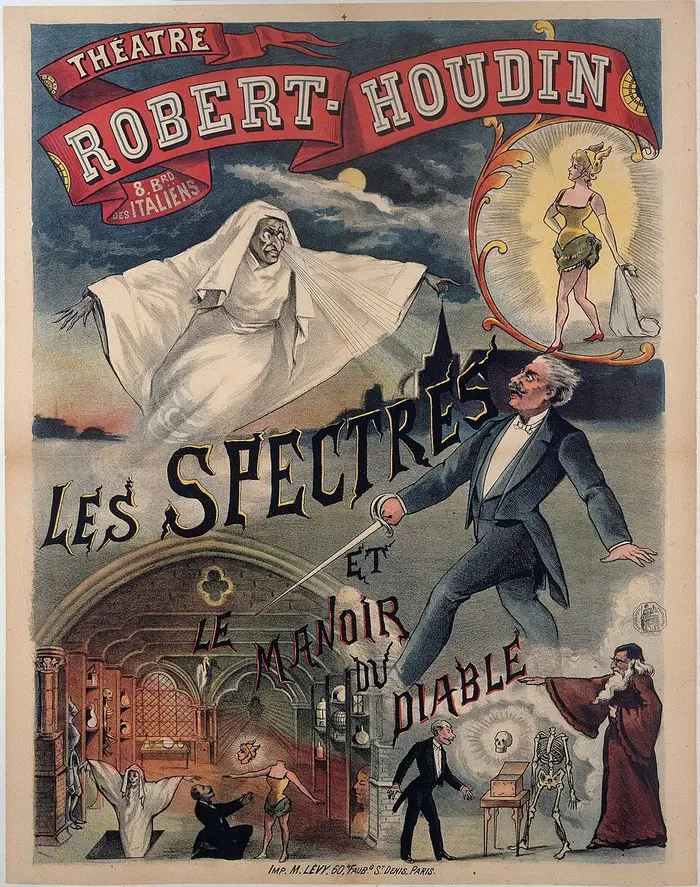 Affiche du théâtre Robert-Houdin, dirigé par Georges Méliès, pour « Les Spectres et le Manoir du diable », 1896.